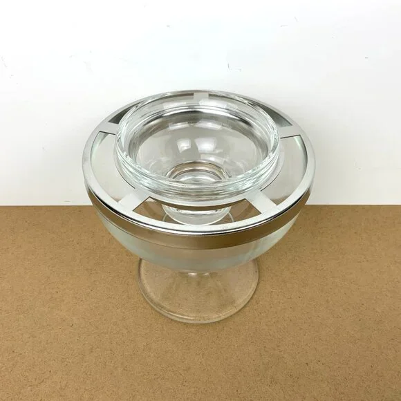 Vintage Glass Stainess Steel Ring Caviar Shrimp Cocktail Icer Server - Picture 11 of 16
